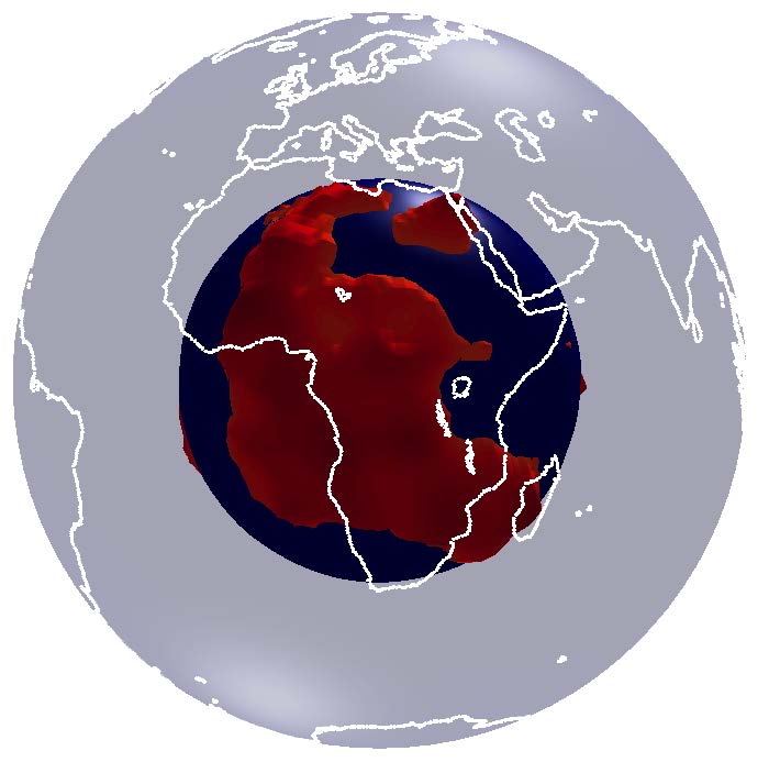 Three-dimensional cartoon of Earth's lower mantle viewed from